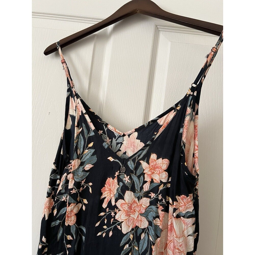 Billabong Black Floral Maxi Slip Dress with Side Slit Size Medium Rayon - Picture 2 of 7
